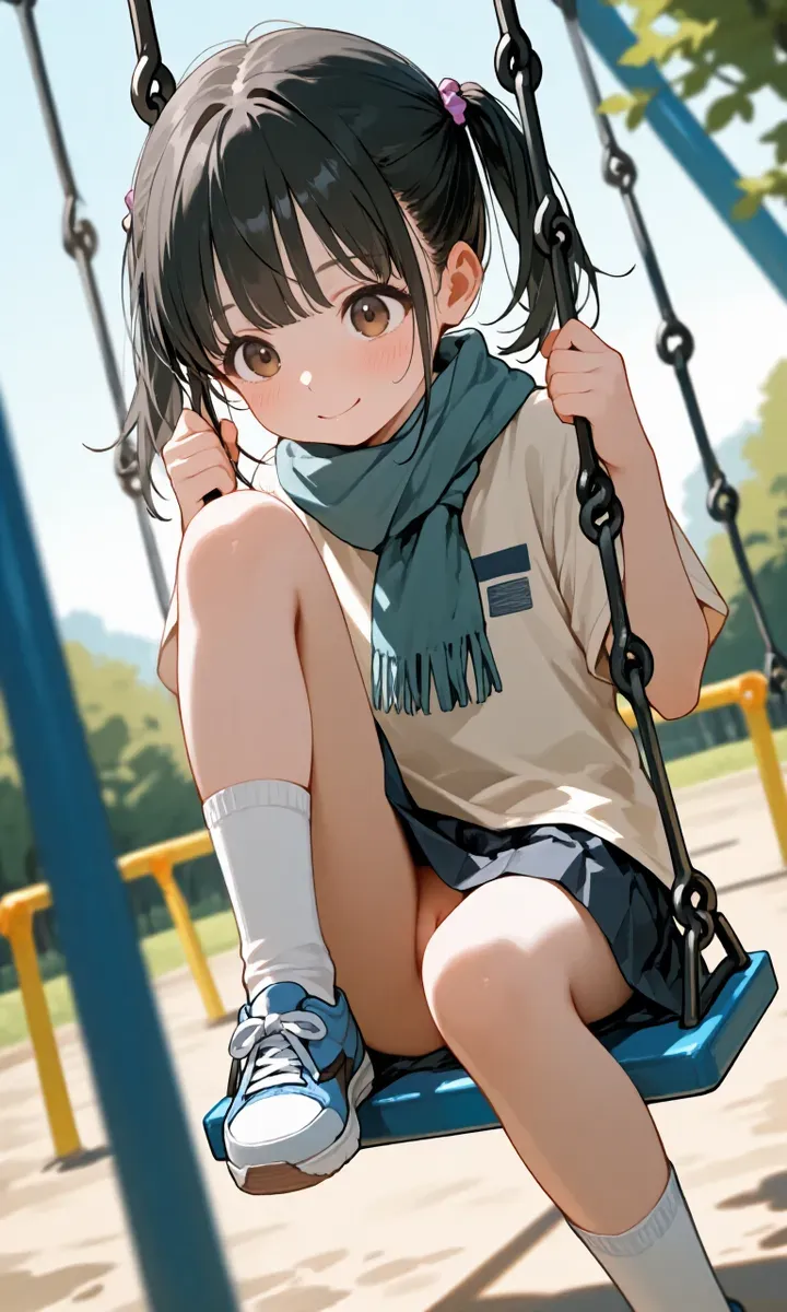 公园荡秋千的小女孩经常不穿内裤